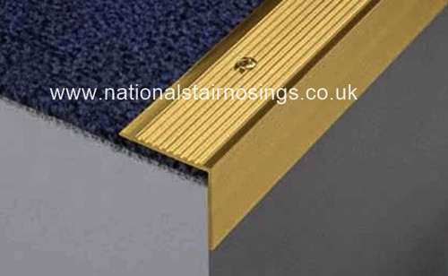 Solid brass nosing with ribbed tread for retrofitting onto existing stairs