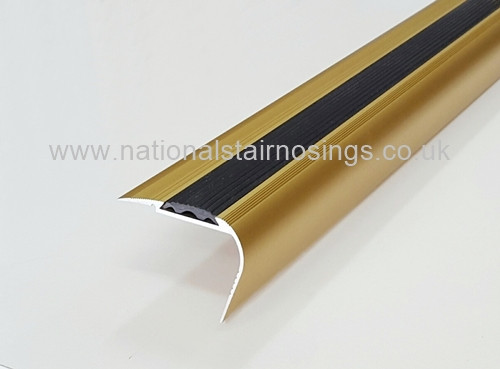 Anti-slip bull nose aluminium gold stair nosing for use over thin carpets, tiles, lino, laminate and wood flooring 