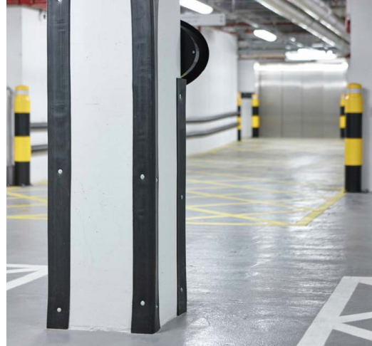 Heavy duty rubber corner guard in car park