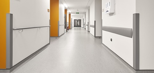 Wall guards and corner guards in hospital corridor