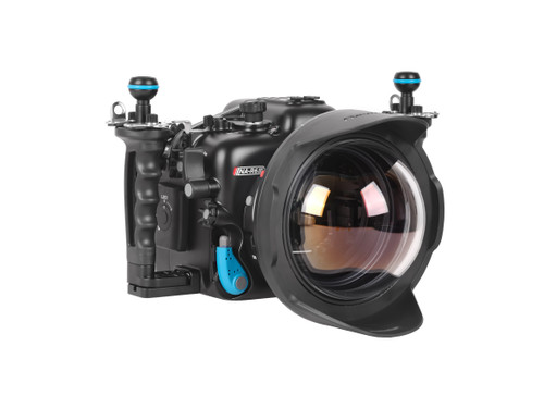 N120 140mm optical glass fisheye port with removable shade II #18816 mounted on a Nauticam housing