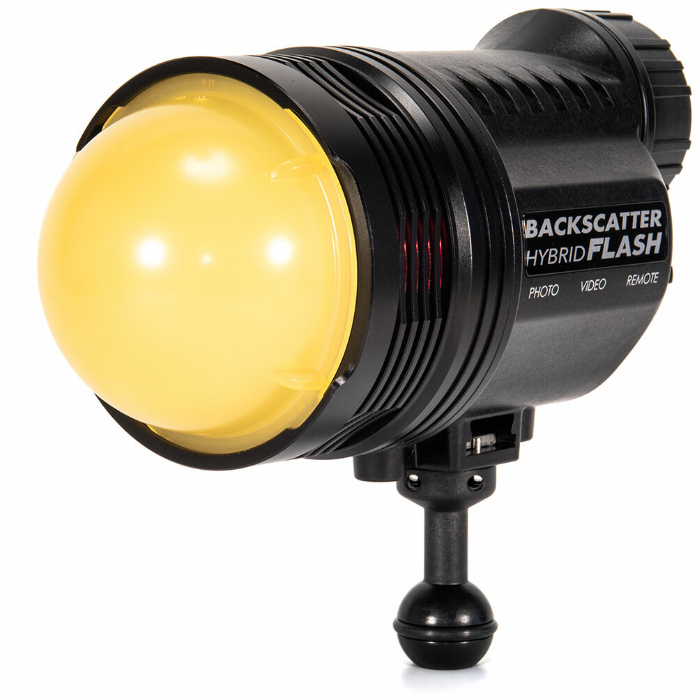 Backscatter Hybrid Flash 4500K 160° Dome Diffuser fitted to the Backscatter HF-1 Hybrid Flash Underwater Strobe and Video Light