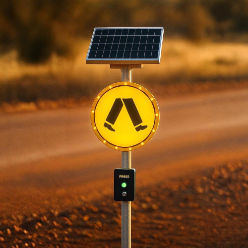 Solar Pedestrian Lights Single Button Activated Backlit Sign Heavy Duty Wireless Sync