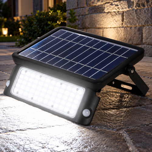 Solar Flood Light Black 10W 4000K 1080lm Motion Sensor IP65