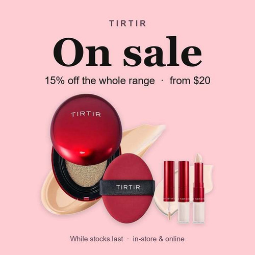 TIRTIR on sale 🍒 15% off the whole range, in-store and online. Mask Fit Red Cushion — $37.90 Mask Fit Red Foun
