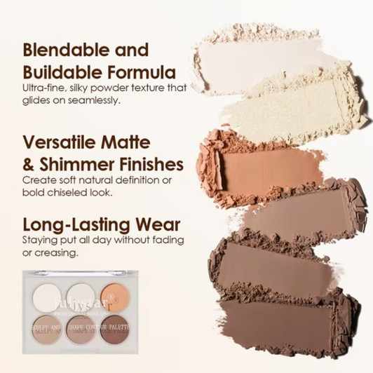 Julystar Sculpt & Shape 6 Colour Contour, Bronzer & Highlighter Palette
