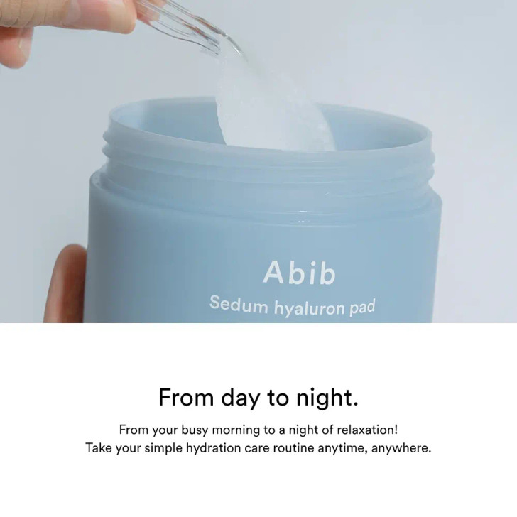 Abib Sedum Hyaluron Pad with 8 types of hyaluronic acid and sedum extract for plump glowing skin