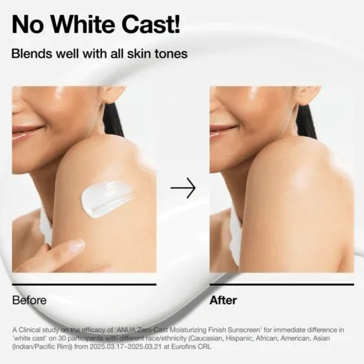 Anua Zero Cast Moisturising Finish Sunscreen SPF50+ PA++++ fast overnight delivery