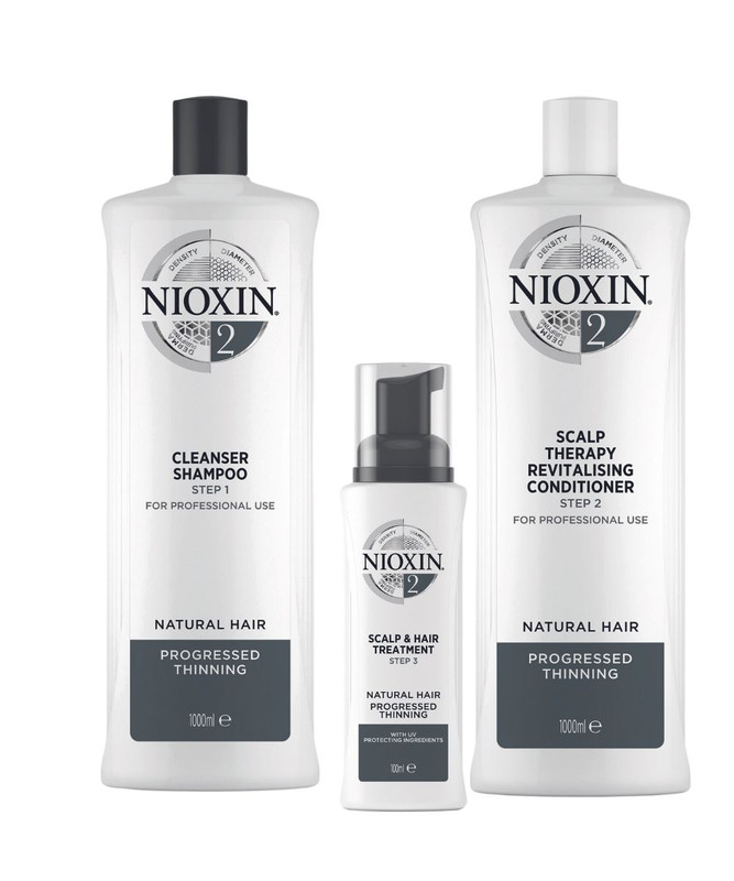 Nioxin System 2 Scalp and Hair Shampoo (Step 1), Conditioner (Step 2) and Treatment (Step 3) Bundle 1L + 1L + 100ml