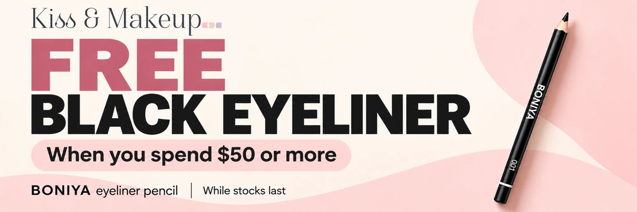 Free black eyeliner when you spend $50 or more at Kiss & Makeup