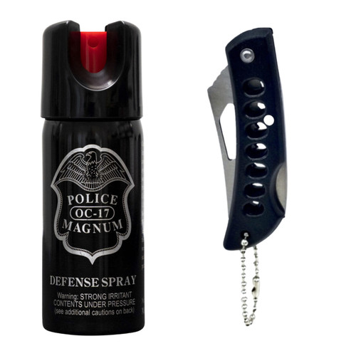 Police Magnum pepper spray pocket knife self defense women combo tactical gear survival kit.