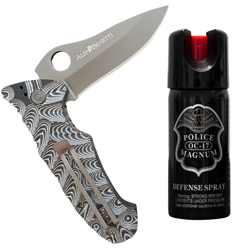 Police Magnum pepper spray knife self defense women combo safety kit tactical gear protection USA.