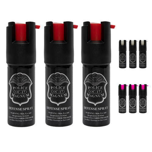Police Magnum mini pepper spray 3 pack self defense for women and men. Proudly made in the USA. Small discreet mase canister travel size. Comes in hot pink, Red and glow in the dark. Police Magnum mini pepper spray 3 pack self defense for women and men. Proudly made in the USA. Small discreet mase canister travel size. Comes in hot pink, Red and glow in the dark.