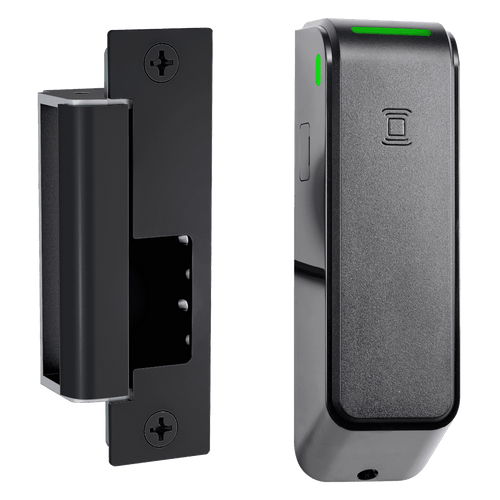 image:HES ES100-15L-IPS-BSP, Aperio® Wireless Electric Strike & Card Reader, 1500 Strike, Complete Pac for Latchbolts, RFID (HID multiCLASS SE), Black Suede Powder