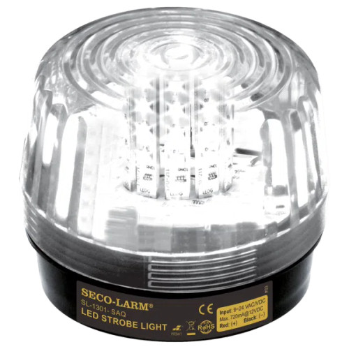 image:Seco-Larm SL-1301-SAQ/C, LED Strobe Light, 41 LEDs, 100dB Siren, 9~24 VAC/VDC, Clear