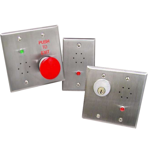 image:Door Exit Alarm with Adjustable (2 to 60 Second) Time Delay, Single Gang Stainless Steel Plate, LED and Audible Alarm