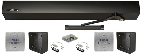 image:Left Hand Pull Arm HA8-LP Auto Operator Kit, 4-1/8in H x 5-1/8in D x 39in L, Operating Voltage 115VAC, 710/313 Dark Bronze