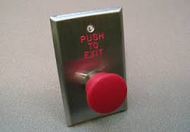 image:Dortronics Illuminated Red Mushroom Push Button, Single-Gang, "PUSH TO EXIT"