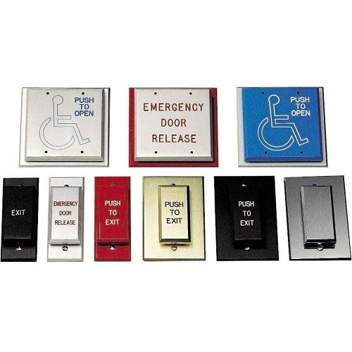 image:Dortronics 5286 Series Wide Pneumatic Push Plate Switch, Single-Gang, "PUSH TO EXIT"