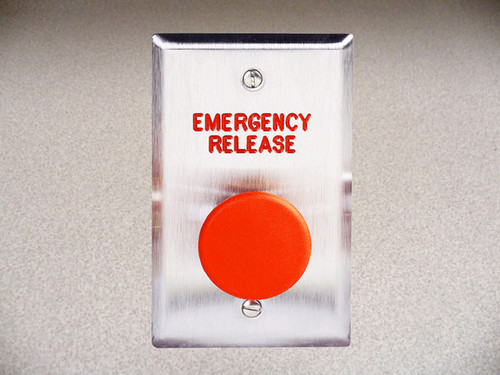 image:Dortronics 5210 Series Pneumatic Green Mushroom Button, "PUSH TO EXIT"