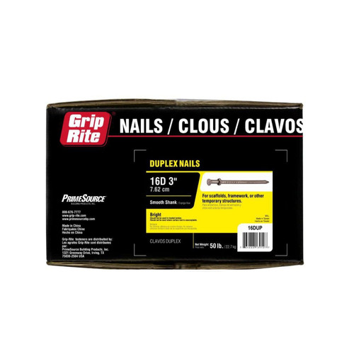 GRIP-RITE 16DUP50BK #6 x 3 in. 16D Bright Duplex Nail (50 lb.) (2133/Pack)
