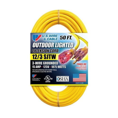 USW 74050 12/3 SJT W-A UL 50 ft. Yellow Extension Cord 15A