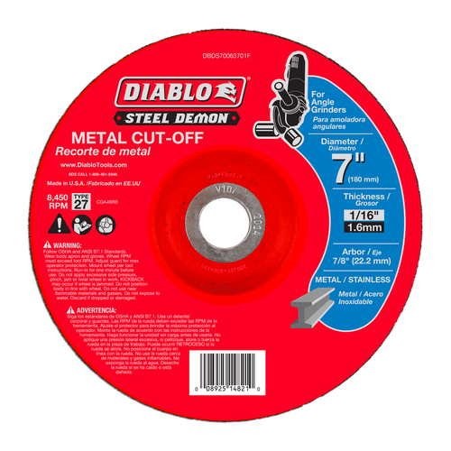 DIABLO DBDS70063701F 7 in. x 1/16 in. x 7/8 in. Type 27 Speed Demon™ Metal Cut-Off Disc