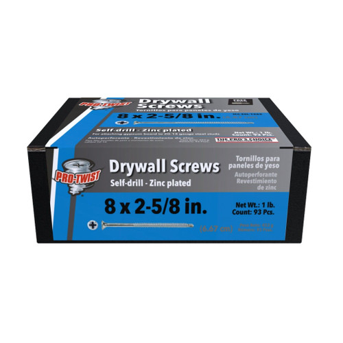 PRO-TWIST NSDZ2581 #8 x 2-5/8 in. Zinc Plated #2 Phillips Bugle Head Fine Thread Drywall Screws (1 lb.) (93/Pack)