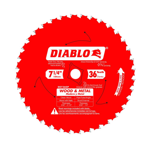DIABLO D0736GPA 7-1/4 in. x 36-Teeth Carbide Saw Blade for Wood and Metal