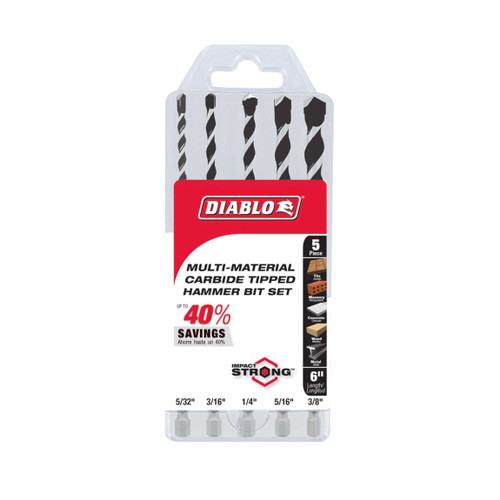 DIABLO DMAMM1190-S5 5-Piece Multi-Material Carbide-Tipped Hammer Drill Bit Set