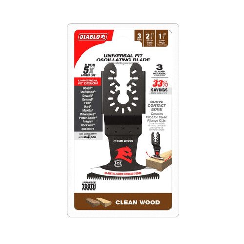 DIABLO DOU250JBW3 2-1/2" Demo Demon™ Universal Fit Bi-Metal Oscillating Blades for Clean Wood (3-Pack)