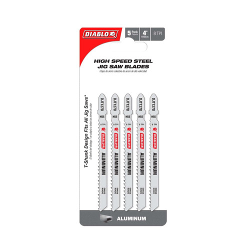 DIABLO DJT127D5 4 in. 8TPI High Speed Steel T-Shank Jig Saw Blades for Aluminum (5-Pack)