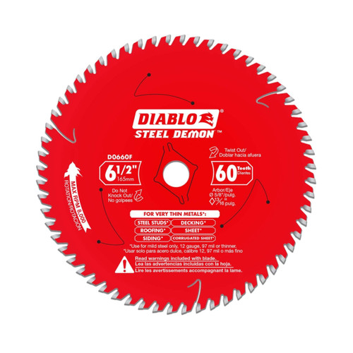 DIABLO D0660FA 6-1/2 in. x 60-Tooth Steel Demon™ Saw Blade for Very Thin Mild Steels