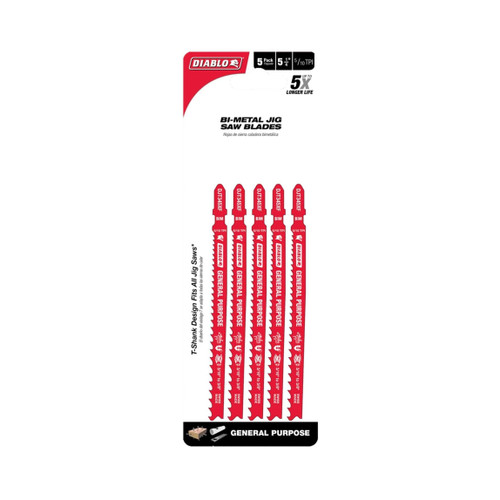 DIABLO DJT345XF5 5-1/4 in. 5/10TPI Bi-Metal Jig Saw Blades for General Purpose Cuts (5-Pack)