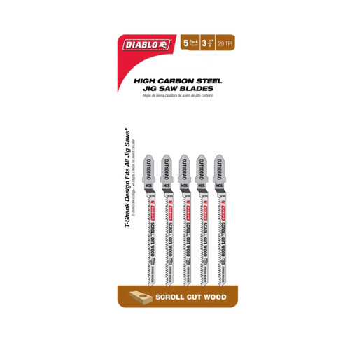 DIABLO DJT101AO5 3-1/4 in. 20TPI High Carbon Steel Jig Saw Blade Set for Wood (5-Pack)