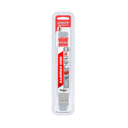 DIABLO DMARG1070-P5 1/4 in. x 4 in. x 6 in. SPEEDemon™ Red Granite Carbide Tipped Hammer Drill Bits (5-Pack)