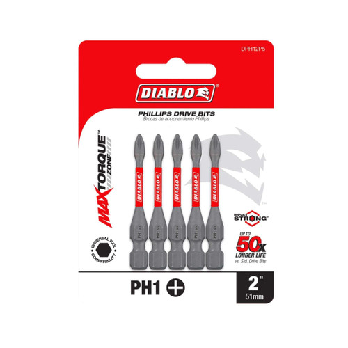 DIABLO DPH12P5 2 in. #1 Phillips Drive Bits (5-Pack)