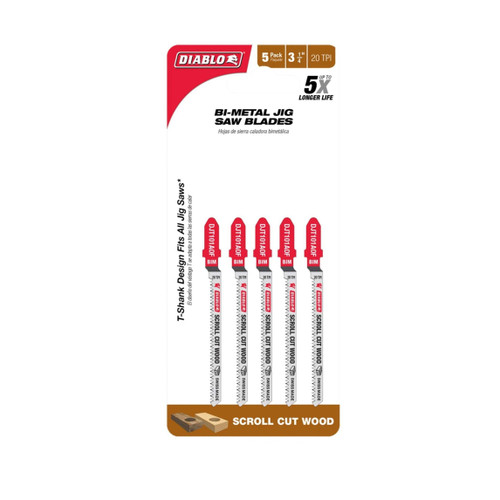 DIABLO DJT101AOF5 3-1/4 in. 20TPI Bi-Metal Jig Saw Blades for Wood (5-Pack)