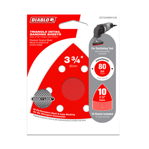 DIABLO DCT334080H10G 3-3/4 in. 80-Grit Oscillating Triangular Detail Sanding Sheets (10-Pack)