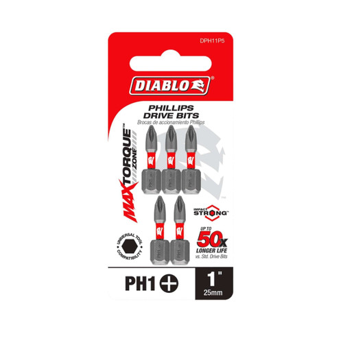 DIABLO DPH11P5 1 in. #1 Phillips Drive Bits (5-Pack)