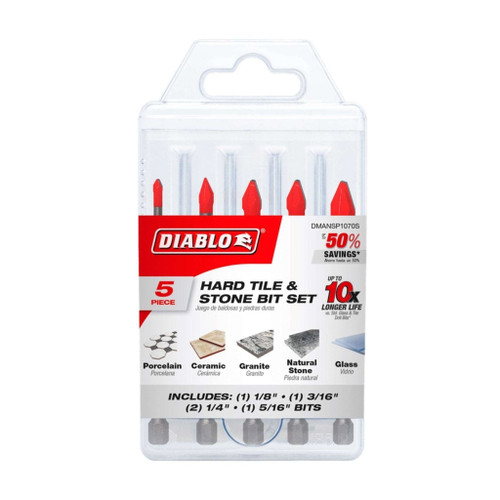 DIABLO DMANSP1070S 5-Piece Hard Tile & Stone Carbide Tipped Drill Bit Set