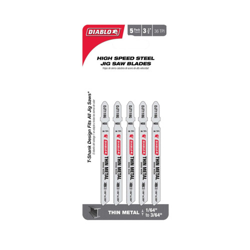 DIABLO DJT118G5 3-5/8 in. 36TPI High Speed Steel T-Shank Jig Saw Blades for Thin Metal (5-Pack)