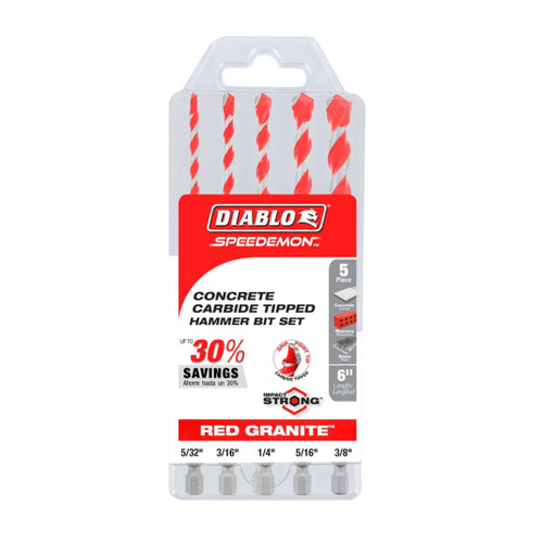 DIABLO DMARG1220-S5 5-Piece SPEEDemon™ Red Granite Carbide-Tipped Hammer Drill Bit Set
