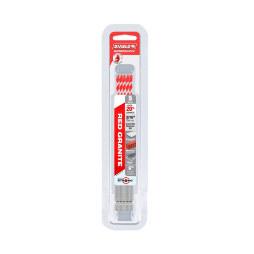 DIABLO DMARG1030-P5 3/16 in. x 4 in. x 6 in. SPEEDemon™ Red Granite Carbide-Tipped Hammer Drill Bits (5-Pack)