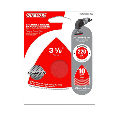 DIABLO DCT318220H10G 3-1/8 in. 220-Grit Hook & Lock™ Triangle Detail Sanding Sheets(10-Pack)