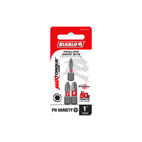 DIABLO DPHV1-S3 1 in. Assorted Phillips Drive Bits (3-Piece)