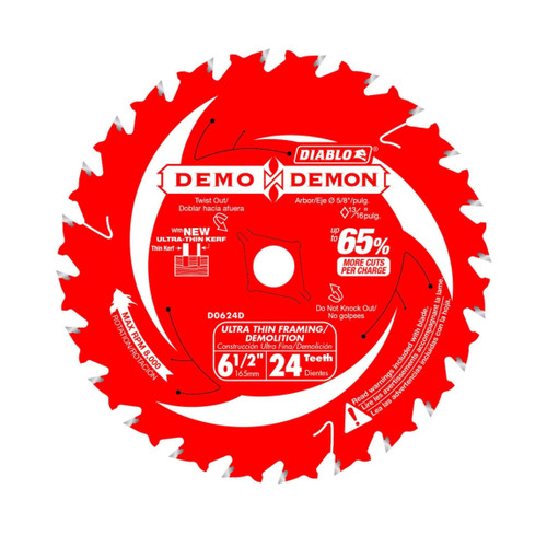 DIABLO D0624DA 6-1/2 in. x 24-Teeth Demo Demon™ Ultra-Thin Framing/Demolition Saw Blade for Wood