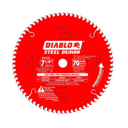 DIABLO D0770FA 7-1/4 in. x 70 Teeth Steel Demon™ Carbide-Tipped Saw Blade for Metal