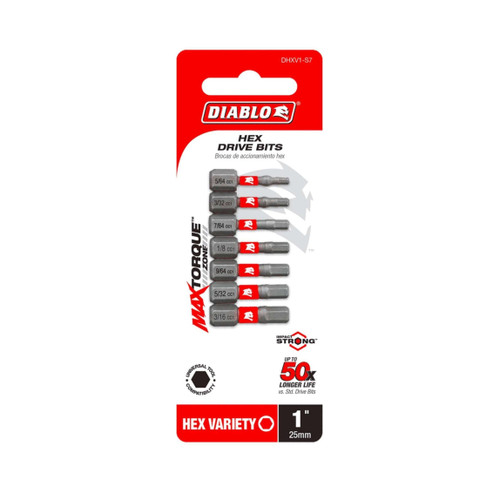 DIABLO DHXV1-S7 7-Piece 1 in. Hex Drive Bit Set