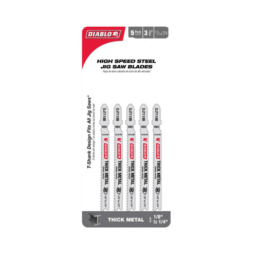 DIABLO DJT118B5 3-5/8 in. 17/14TPI High Speed Steel Jig Saw Blades for Thick Metal (5-Pack)